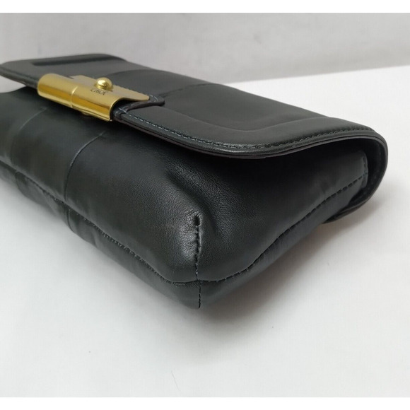 Coach Kristin Olive Green Leather Buckle Flap Closure Clutch Wristlet - Wallet - Picture 7 of 13